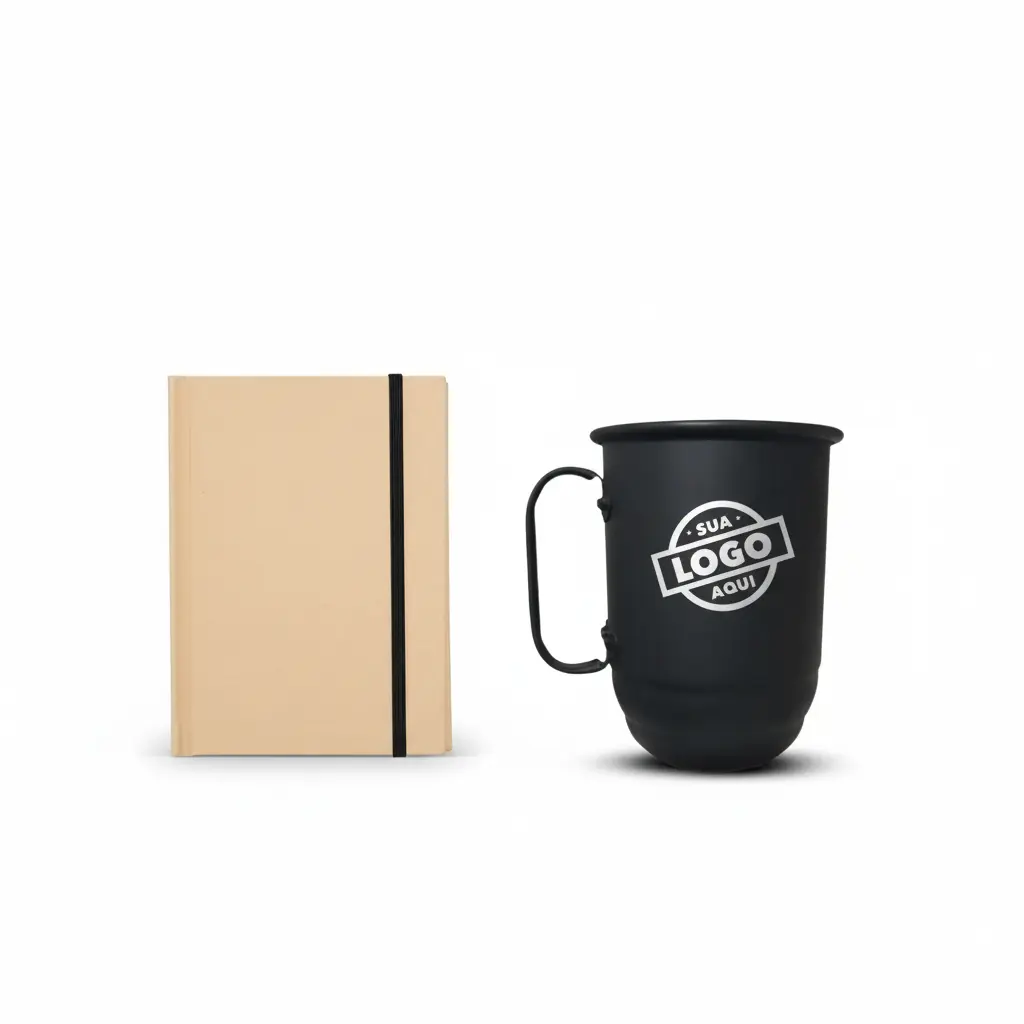 Kit de Entrega 2026- Caneca de Alumínio fosca 500ml+ Bloco Kraft